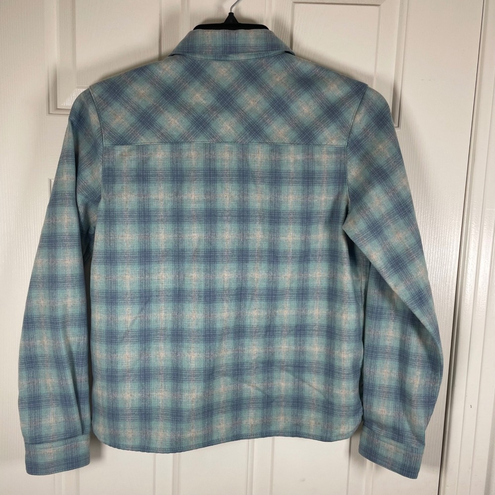 Pendleton Blue Teal Plaid 100% Virgin Wool Button Down Shirt Womens Small EUC - Picture 3 of 6